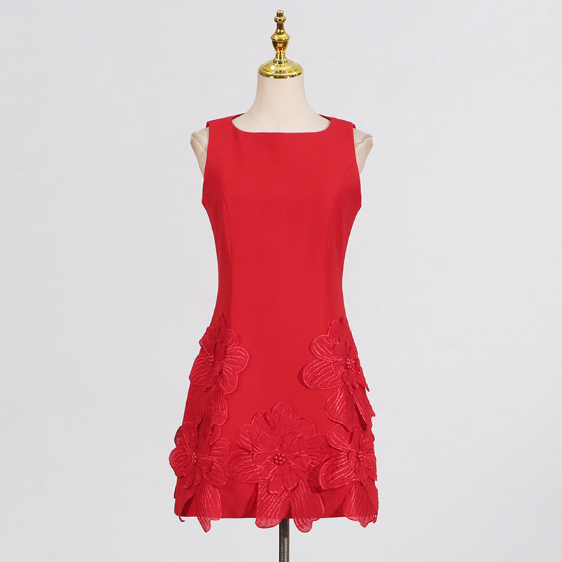 Women's Classic Style Three-dimensional Flower Sleeveless Simple Dresses