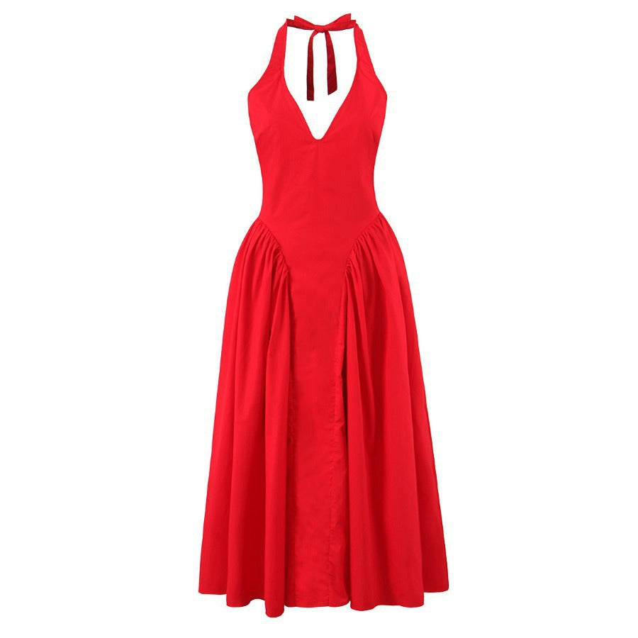Halter Long Dress Summer Sexy Backless Deep Dresses