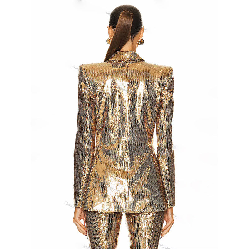 Fashionable Golden Sequined Trousers Two-piece Set Fashion Casual Suit