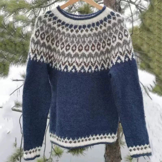 Women's Round Neck Multicolor Loose Fashion Pullover Sweater