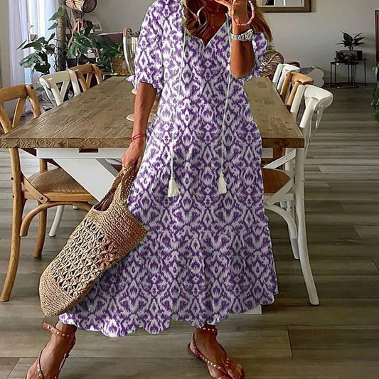 Casual Sweet Loose Printed Tassel Long Dresses