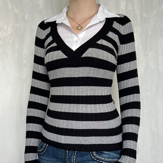 Women's Leisure Vacation Stitching Stripe Long Sleeves Blouses