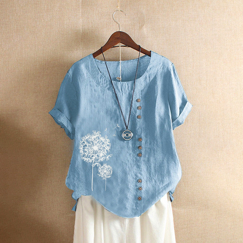 Women's Retro Large Casual Loose Cotton Linen Sleeve Blouses