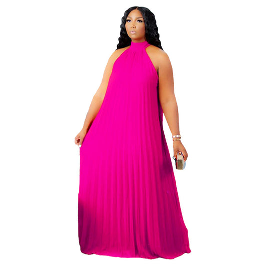 Women's Elegant Graceful Pleated Spring Outing Sleeveless Dresses