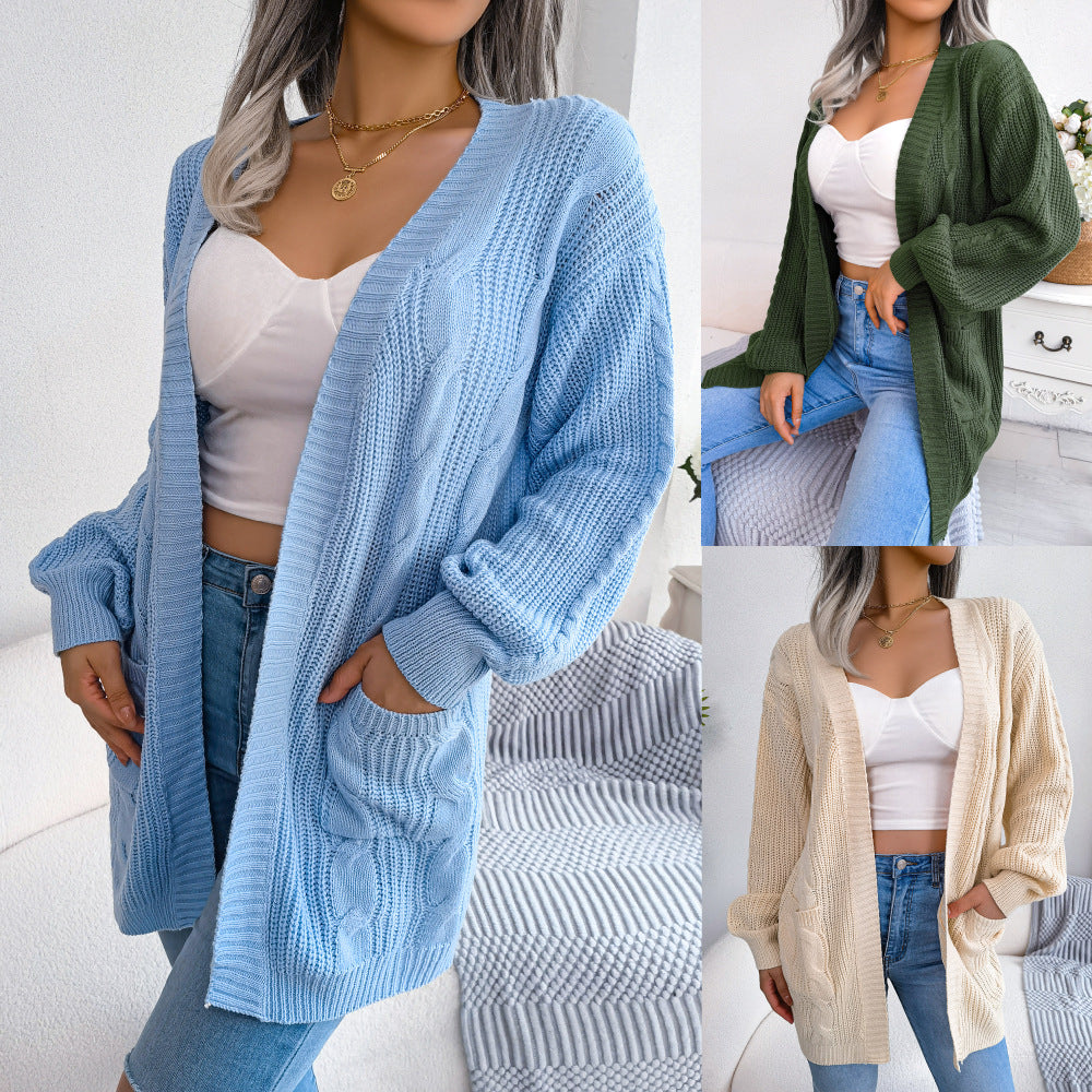 Women's Clearance Twist Lantern Sleeve Casual Pocket Coats