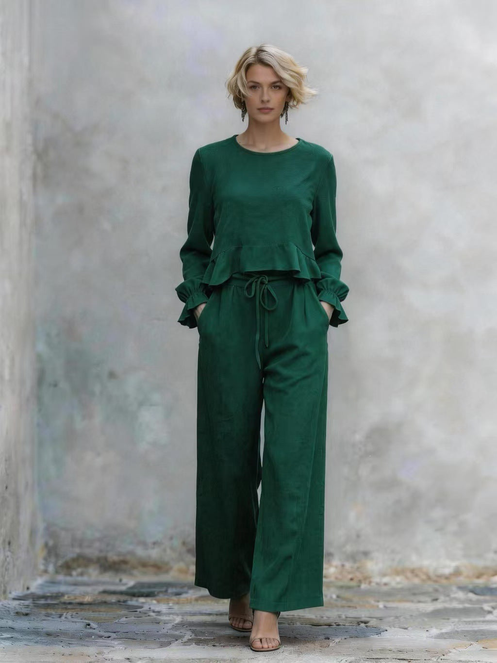 Comfortable Stylish Classic Women's Autumn Ruffles Fashion Casual Suit