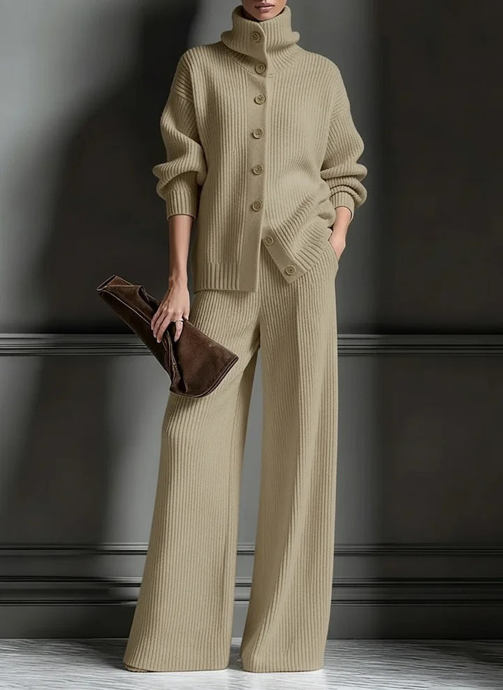 Color Long Sleeve Knitted 2 Piece Fashion Casual Suit