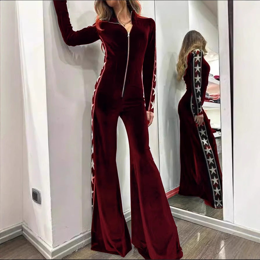 Fashion Veet Stitching Printing Long Sleeve Dresses