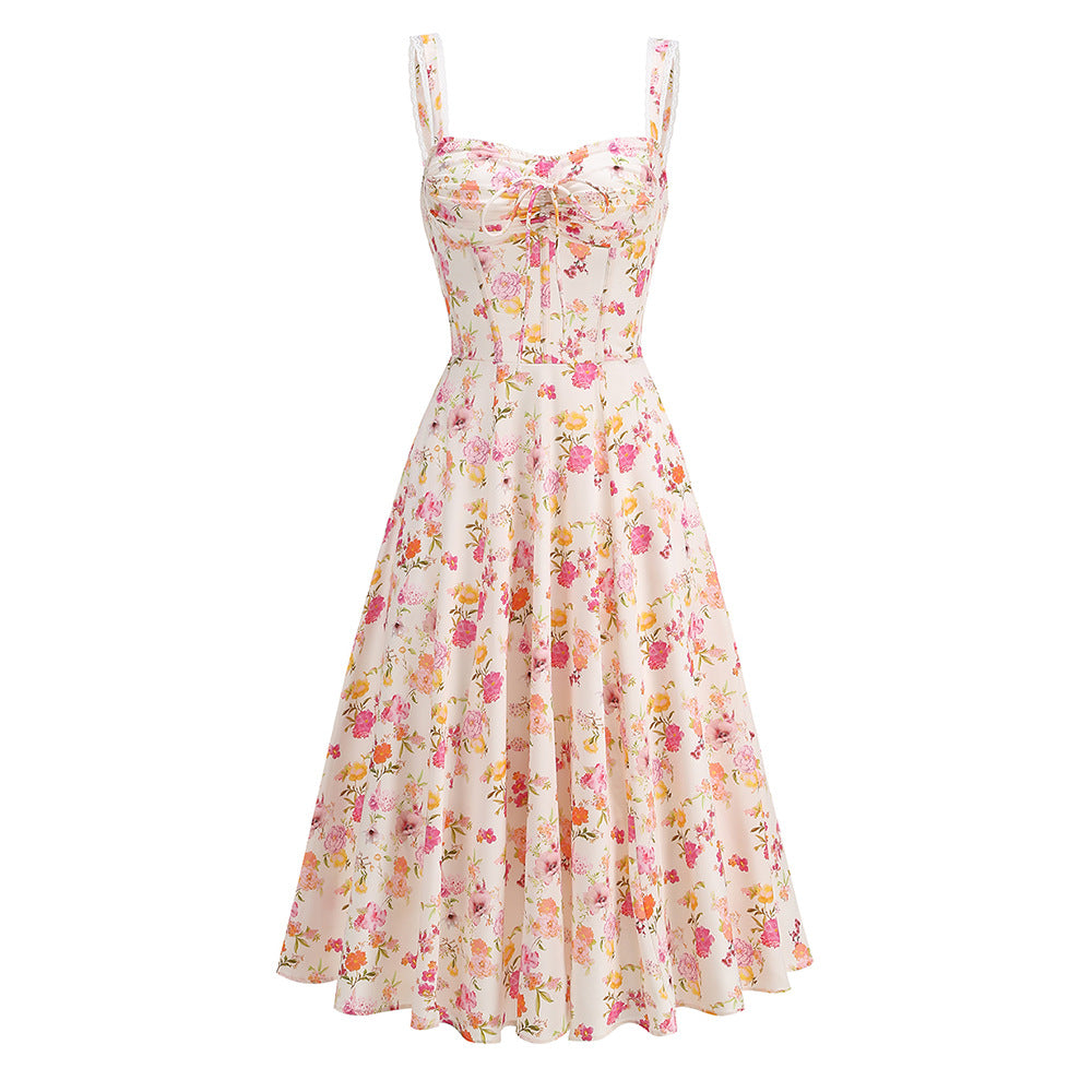 Floral Print Dress Midi Elegant Slimming Dresses