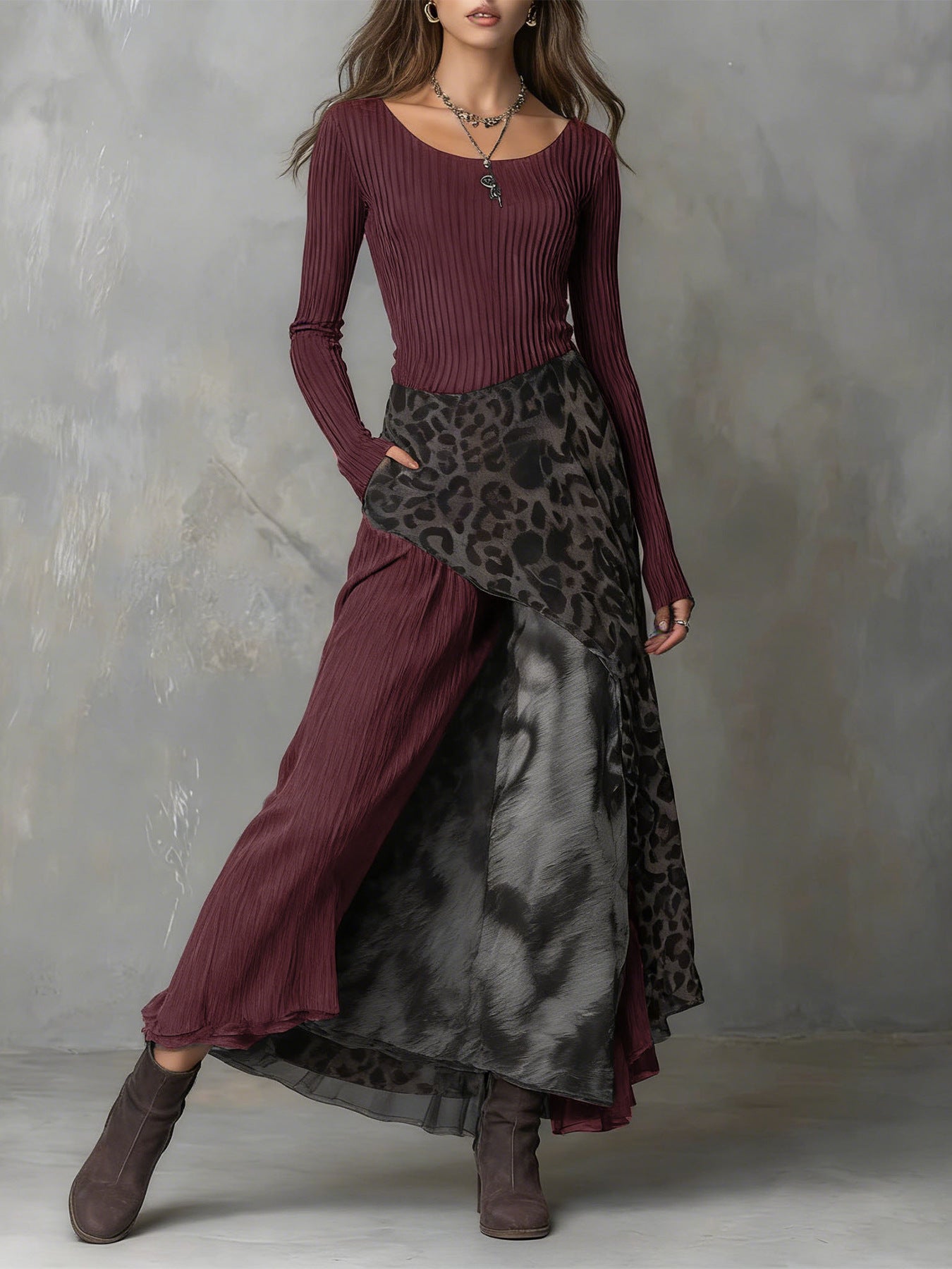 Leopard Print Elastic Waist Large Swing Dress