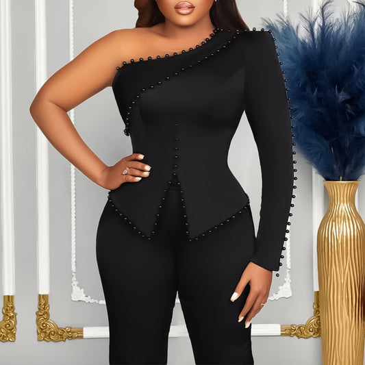 Women's Spring Shoulder Beaded Ol Two-piece Set Suits