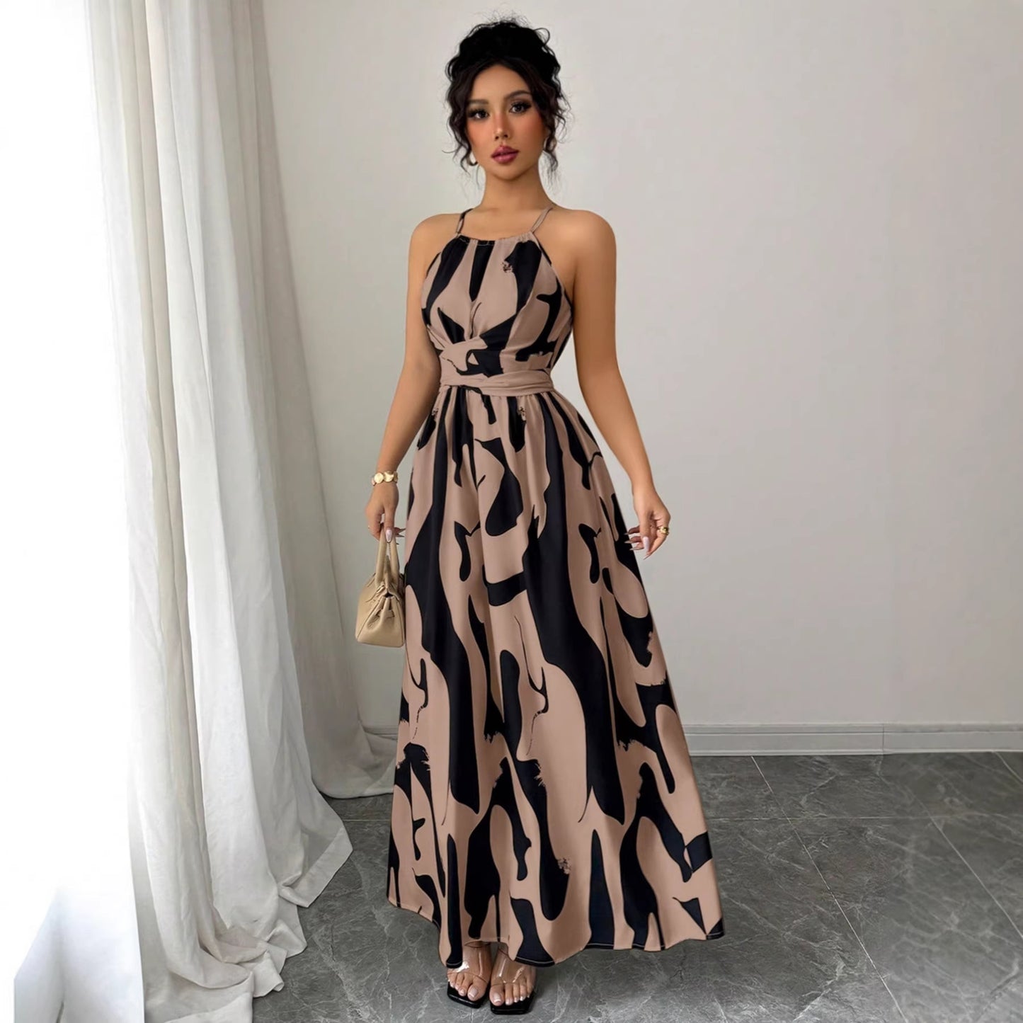 Women's Fashion Sexy Print Halter Strapless Long Dress