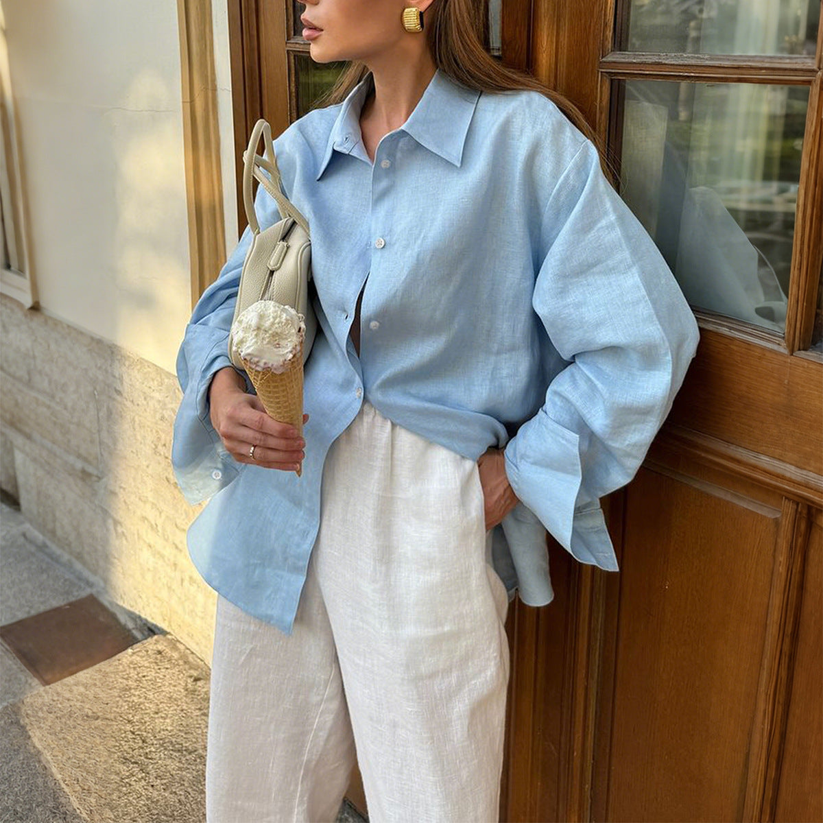 Women's Casual Vacation Solid Color Long Sleeve Blouses