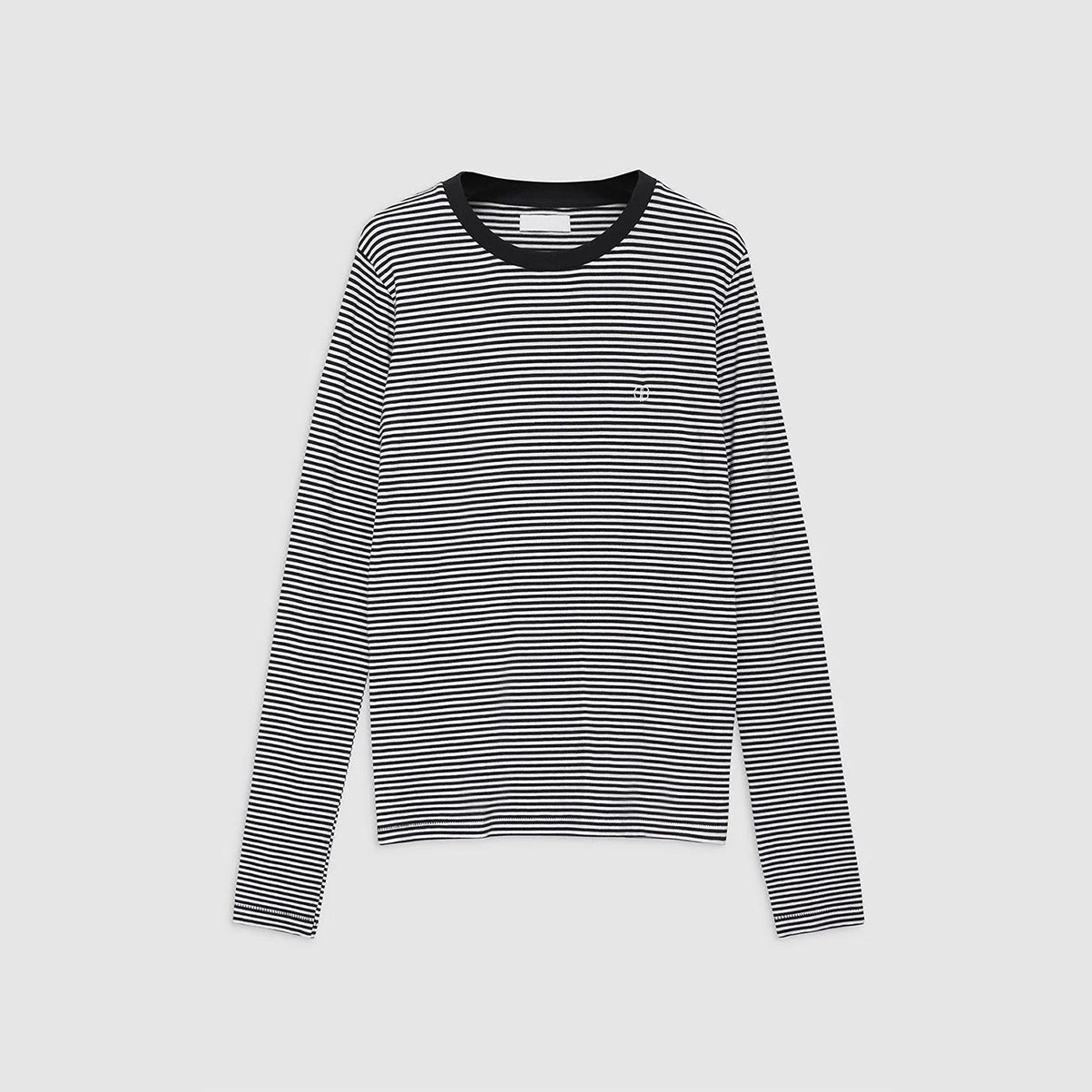 Women's Striped Embroidery Cotton Round Neck Long Blouses
