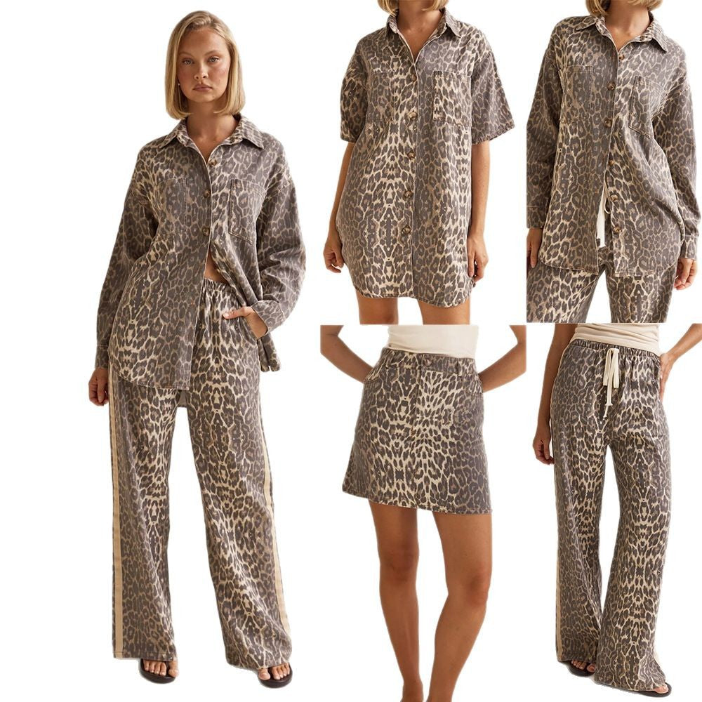 Casual Retro Leopard Print Lapel Loose Suits