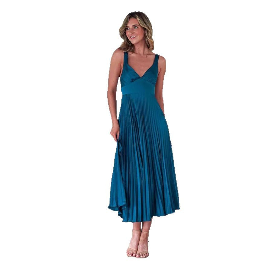 Women's Fashion Wear Solid Color Pleated Sexy Dresses