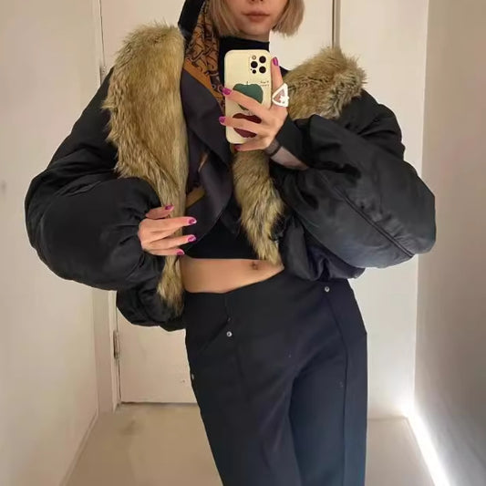 Women's American Fashion High-grade Cape Fur Cotton Winter Coats