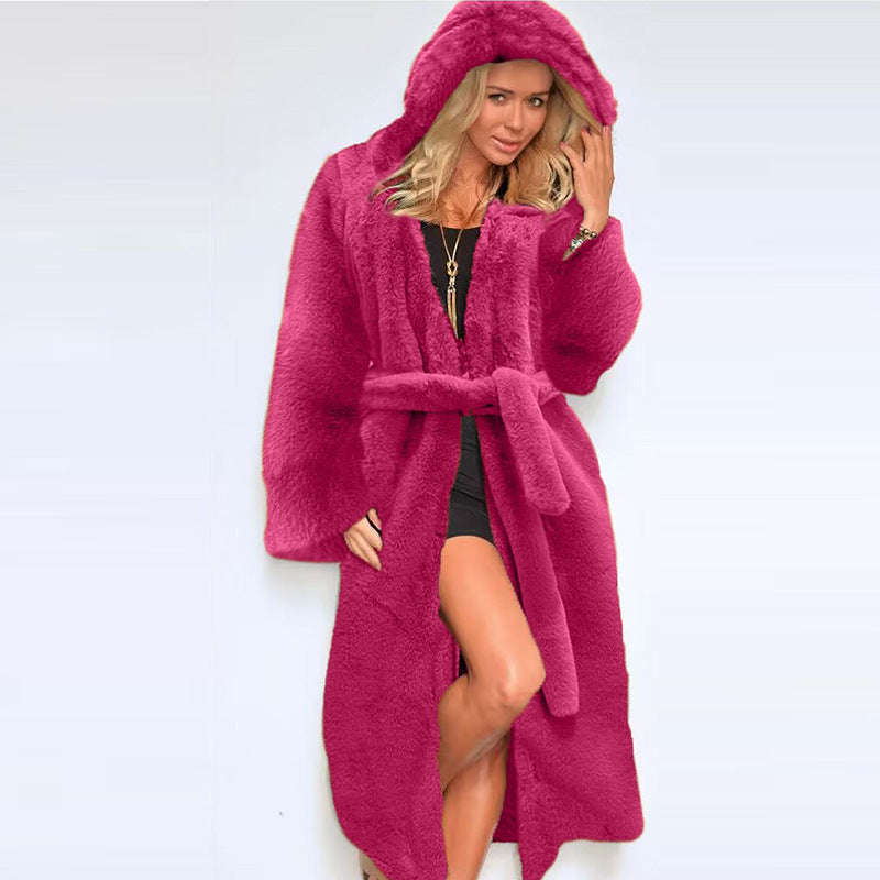 Women's Faux Fur Hooded Thickened Long Section Coats
