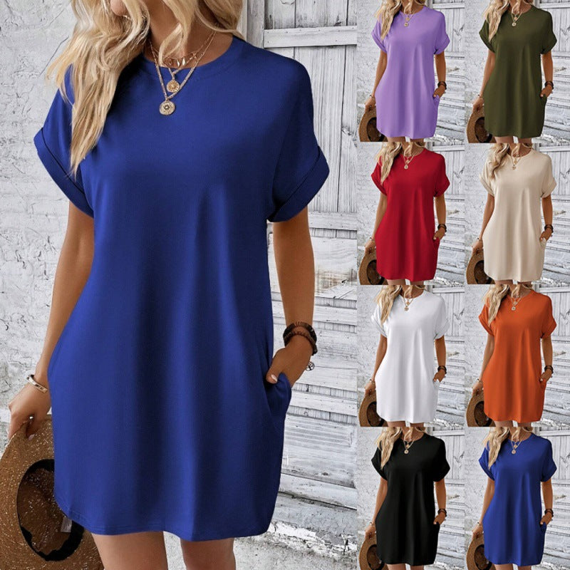 Women's Solid Color Round Neck Loose Sleeve Shorts