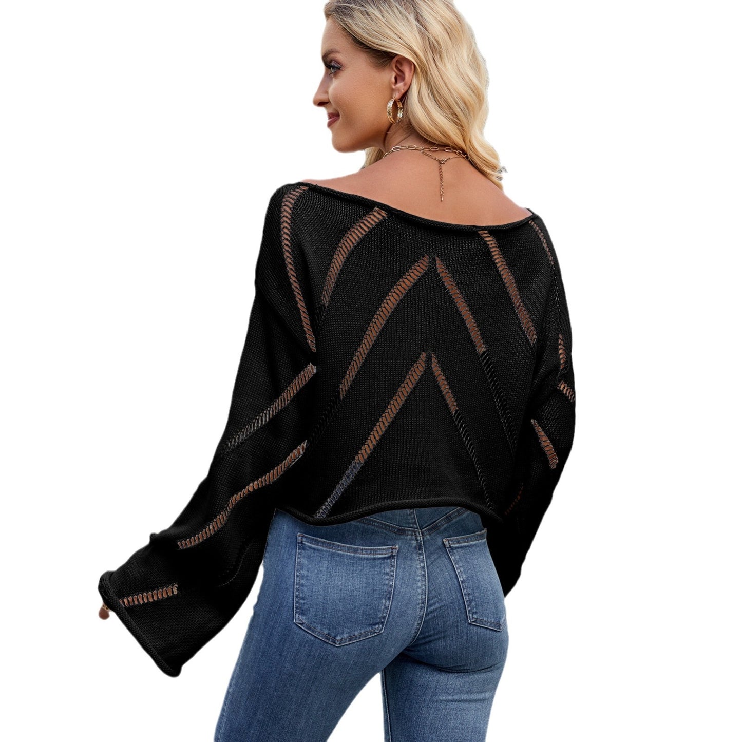 Women's Spring Hollow Loose Long-sleeved Pullover Sweater