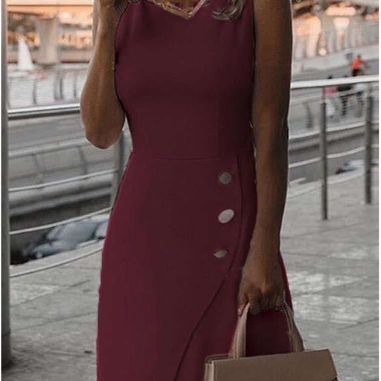 Summer Sleeveless Solid Color Elegant Bag Dress