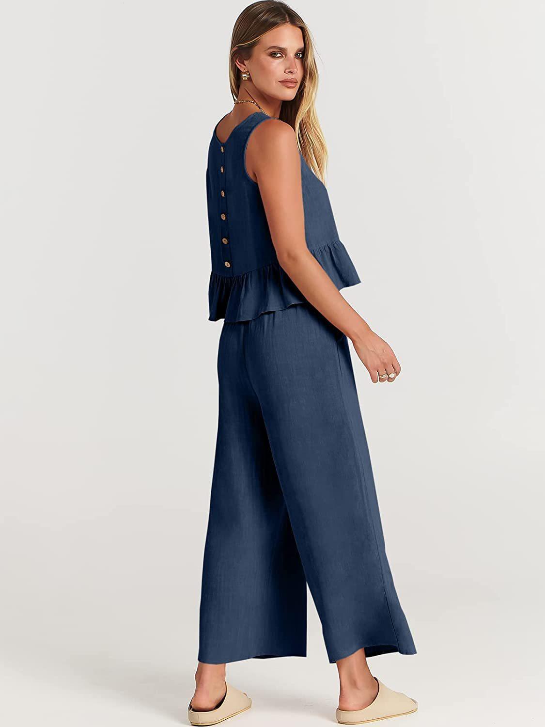 Women's Summer Sleeveless Pleated Wide Leg Cropped Pants