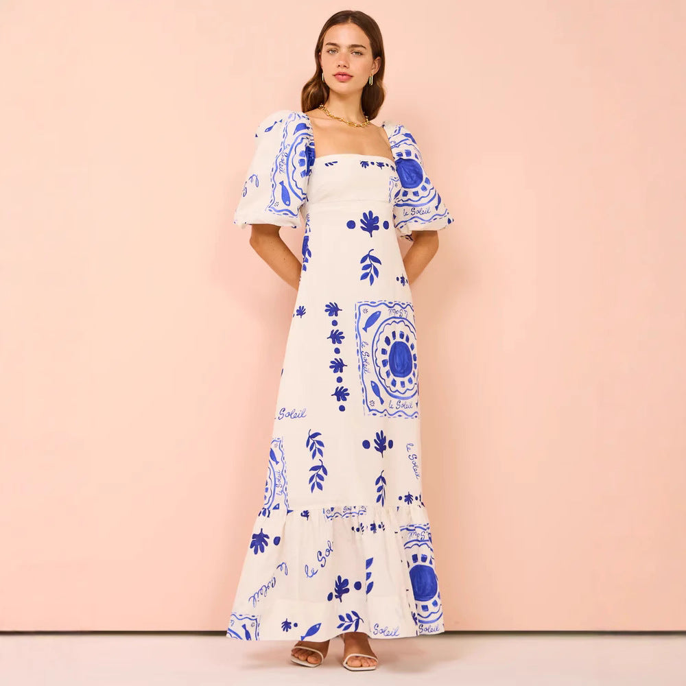 Summer Casual Printed Lantern Sleeve Fashion Dresses