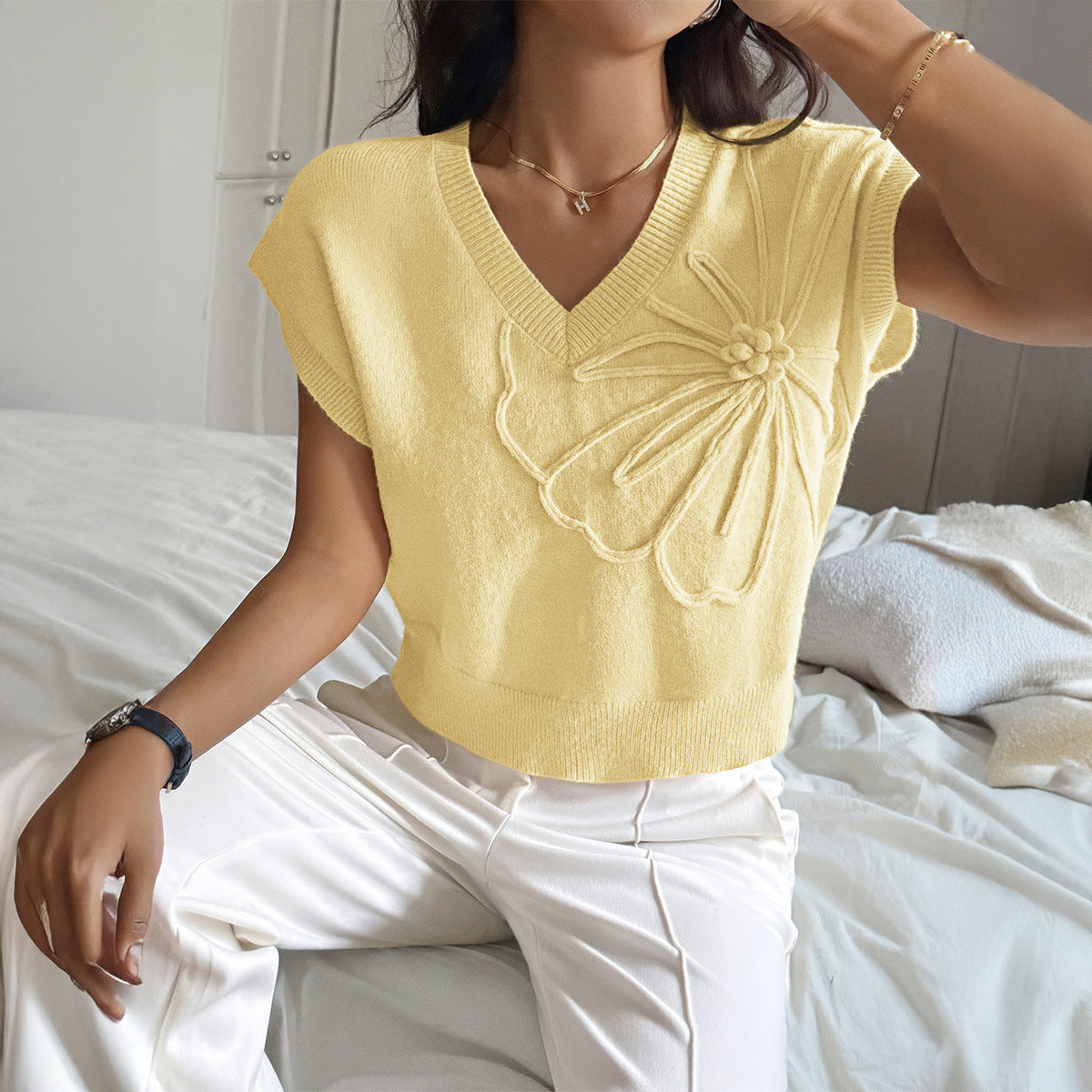Women's Leisure Vacation Deep V Neck Solid Color With Women's Sweater