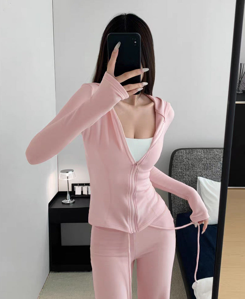 Autumn Simple Comfortable Tight-fitting Cinched Single-breasted Drawstring Trousers Suits
