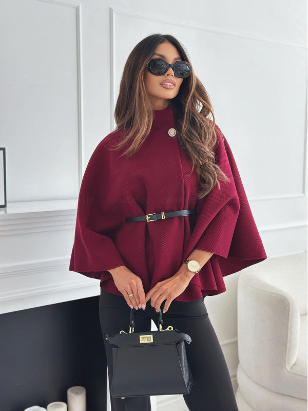 Women's Solid Color Waist Tight Strap Woolen Coats