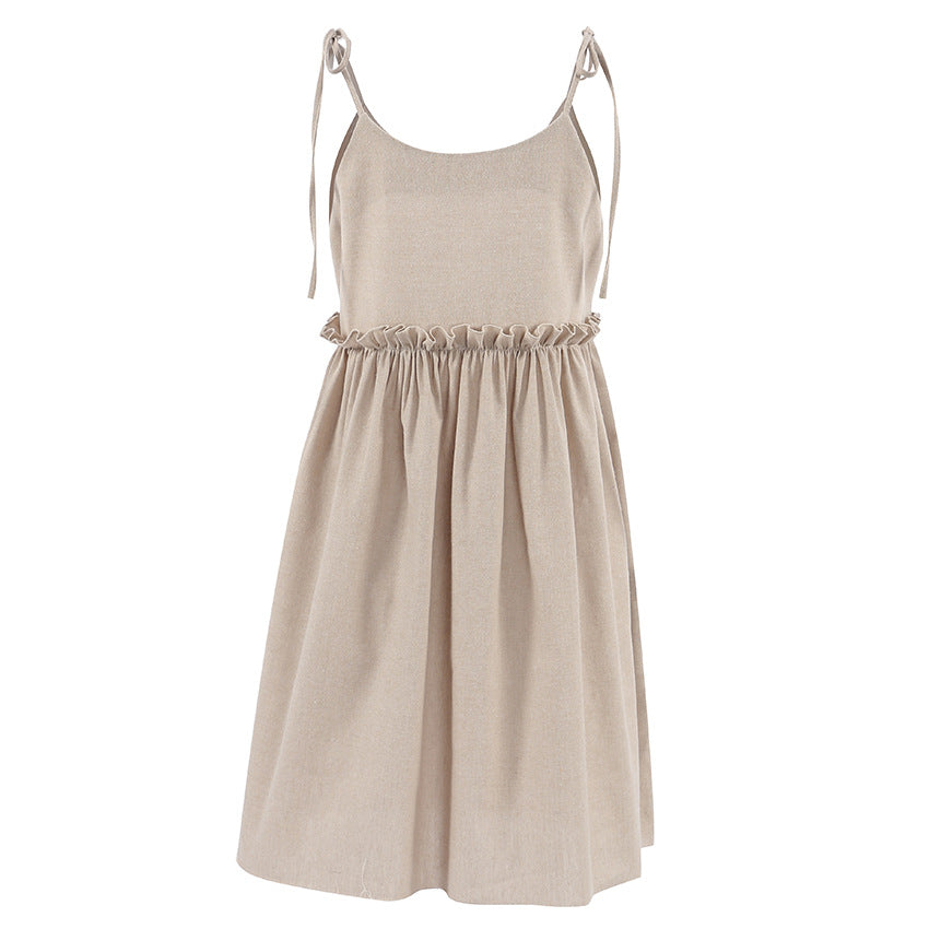 Women's Cotton Linen Dress Summer Vacation Style Loose Suspender Dresses