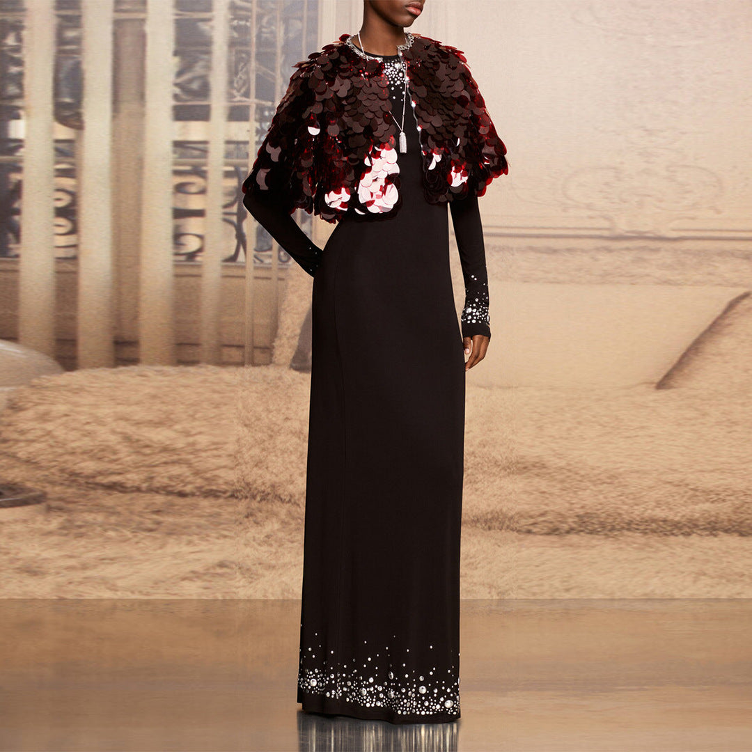 Elegant Bandage One-piece Wire Nail Decorative Long Sleeve Dress