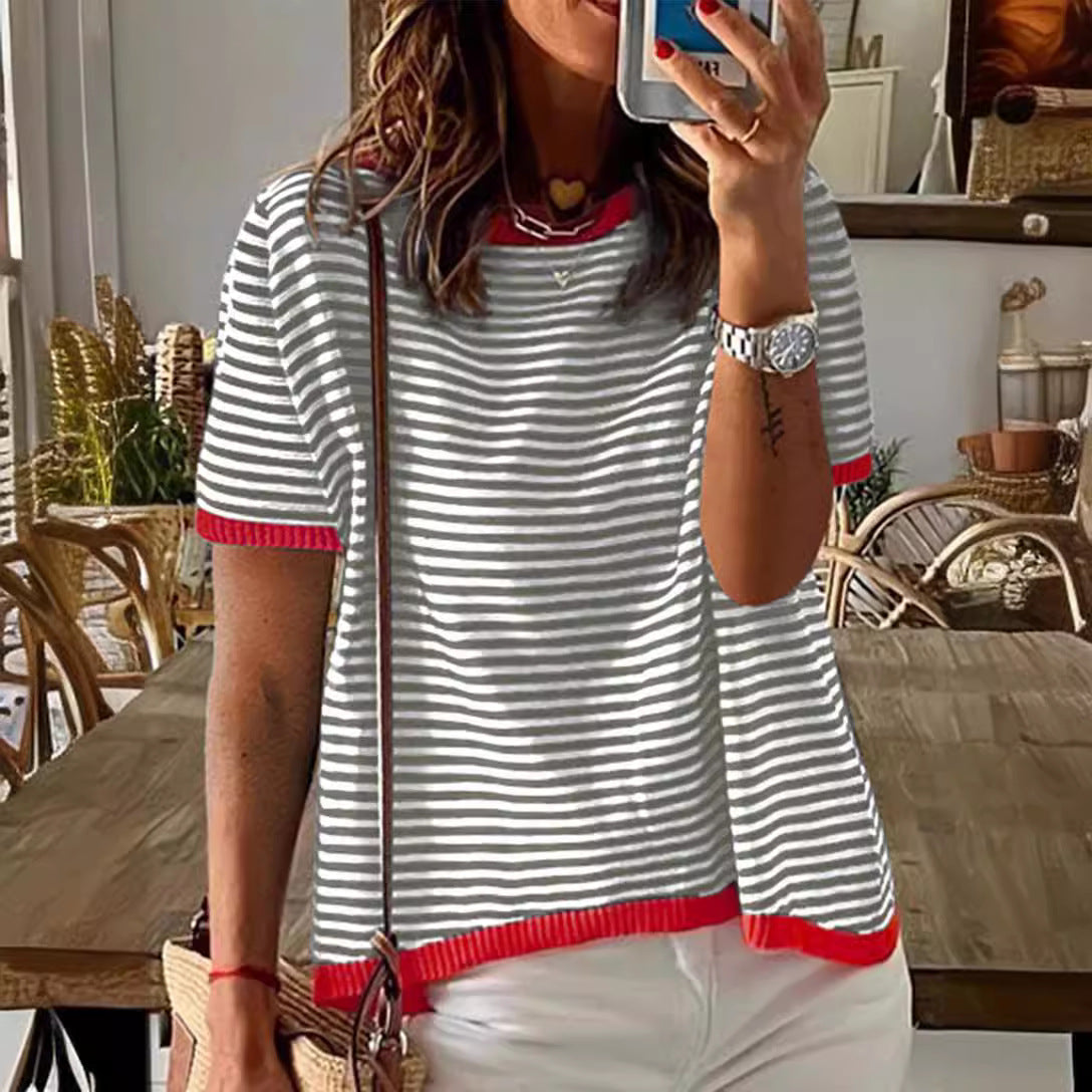 Striped Color Collision Design Drop Shoulder Women's Sweater