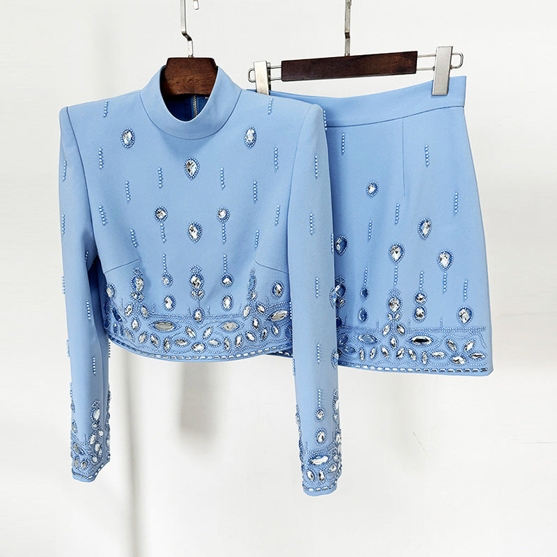 Bead Diamond Inlaid Mid-length Dress Set Tops