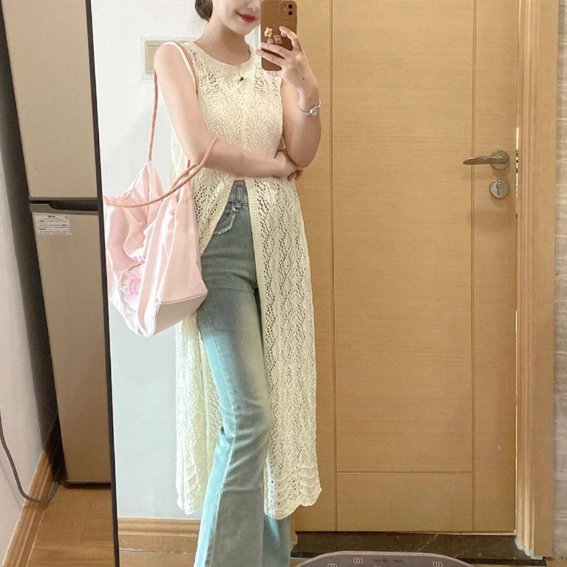 Women's French Retro Ice Silk Summer Outer Sleeveless Mid-length Women's Sweater
