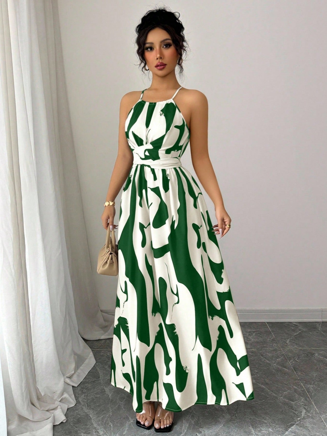 Women's Fashion Sexy Print Halter Strapless Long Dress