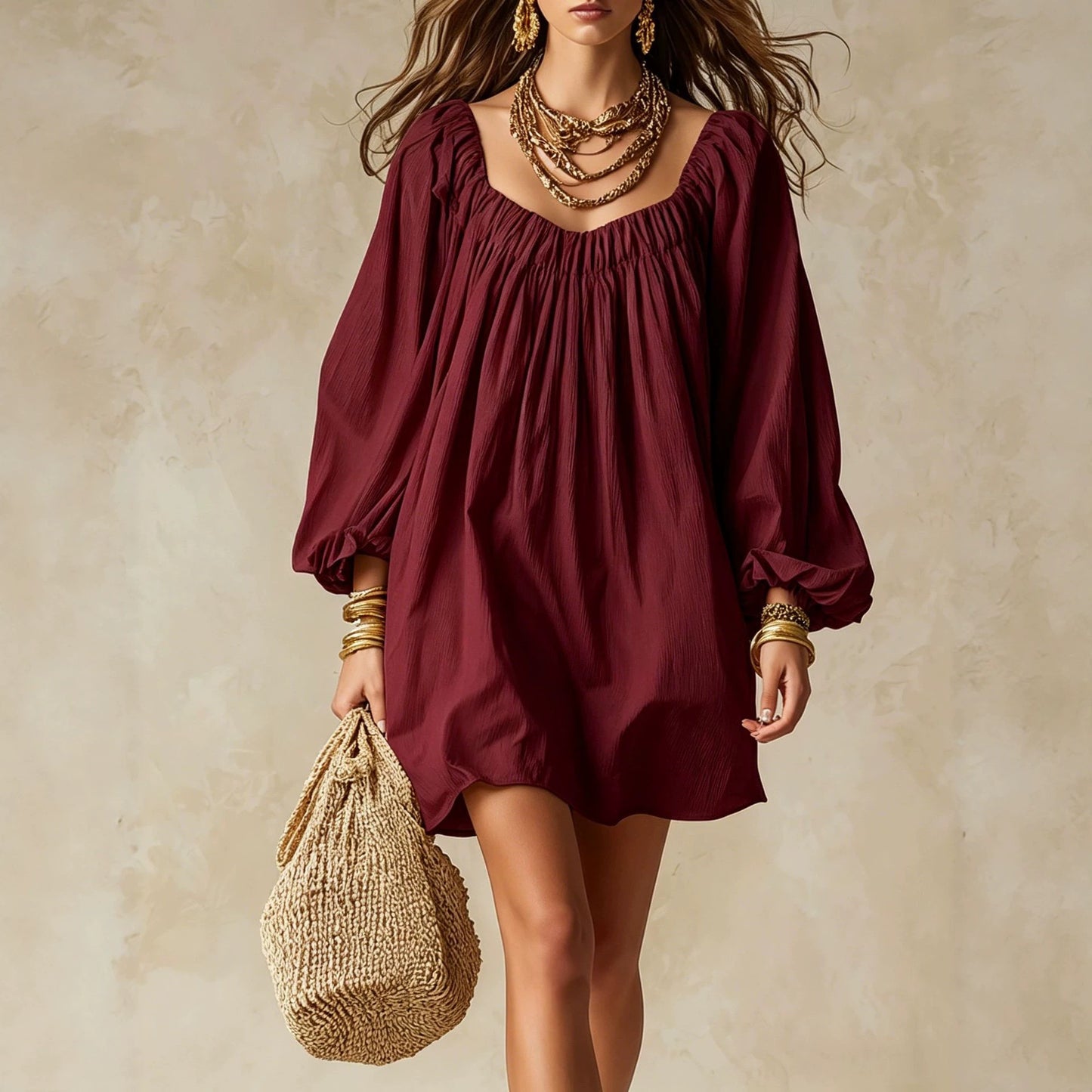 Summer Bohemian Loose Lantern Sleeve Vacation Style Dress