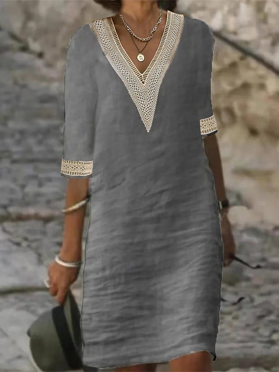 Women's Solid Color Cotton Linen Casual Dress