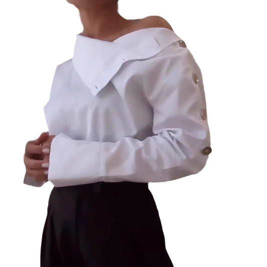 Women's Temperament High Collar Metal Buckle Shirt Tops