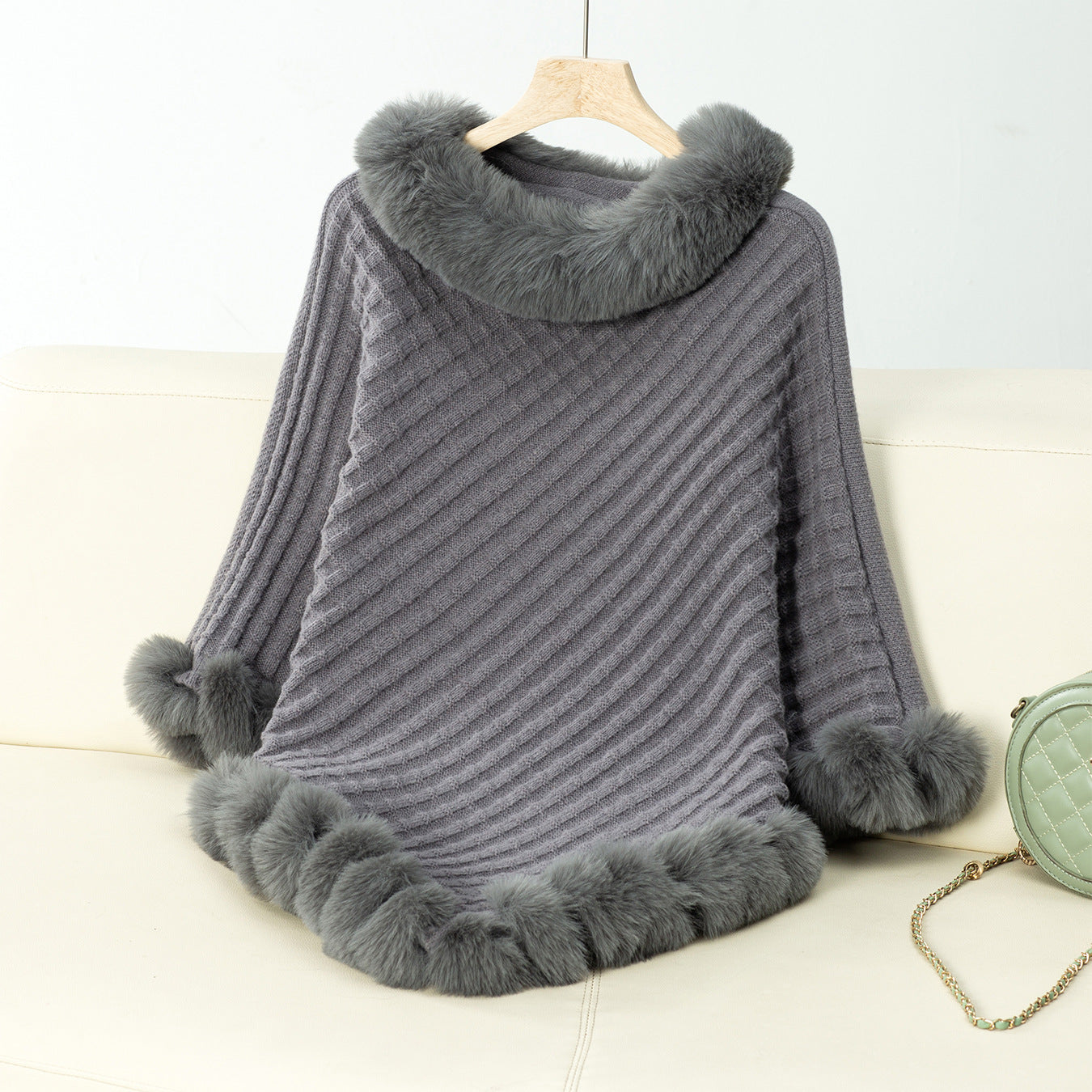 Women's Solid Color Fur Collar Pullover Thick Retro Plaid Women's Sweater