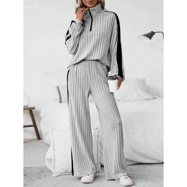 Women's Simple Sports Style Color Contrast Patchwork Lapel Zipper Fashion Casual Suit