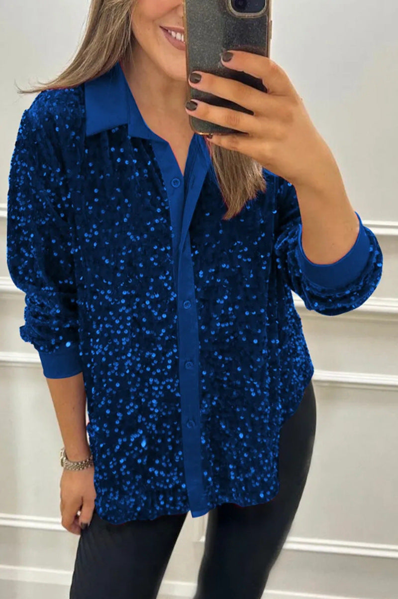 Women's Winter Solid Color Lapel Long Sleeve Tops
