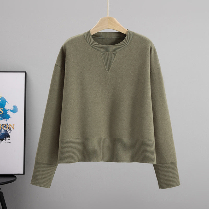Women's Cored Yarn Round Neck Knitted Loose Slimming Solid Color Bottoming Sweaters