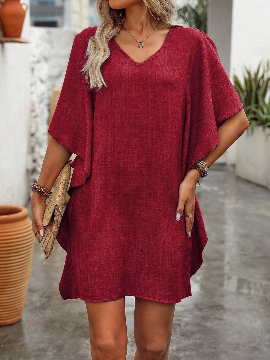 Women's Summer Solid Color Loose Lotus Leaf Dress