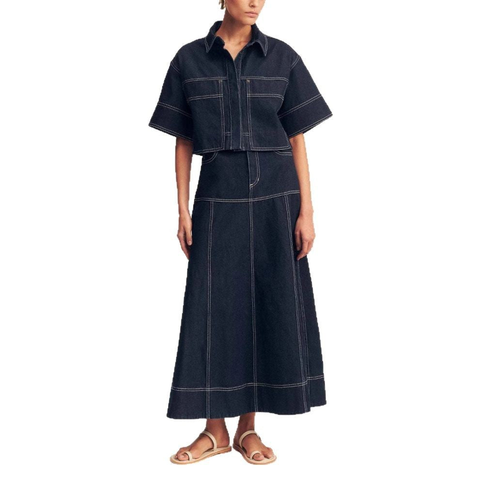 Women's Summer Casual Pocket Sleeve Shirt Split Suits