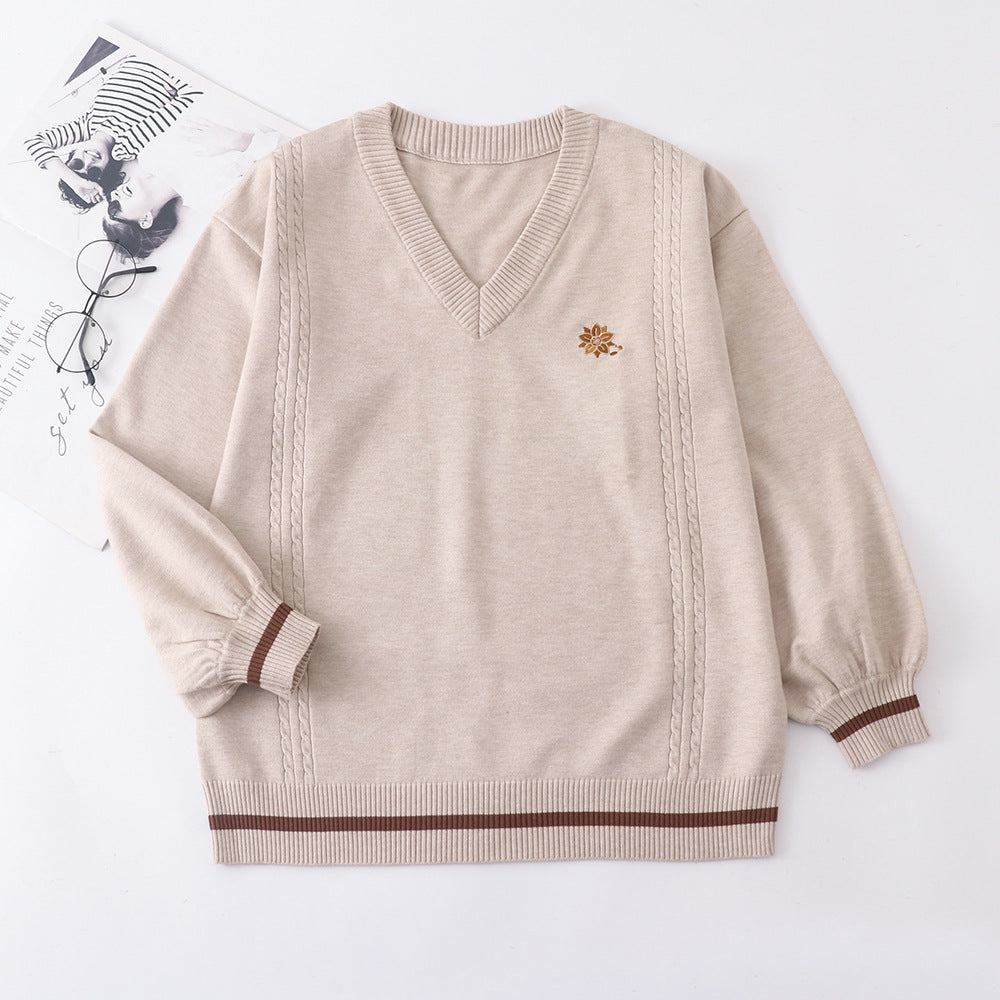 Soft Glutinous Preppy Style Hot For Schools Sense Embroidered Sweaters