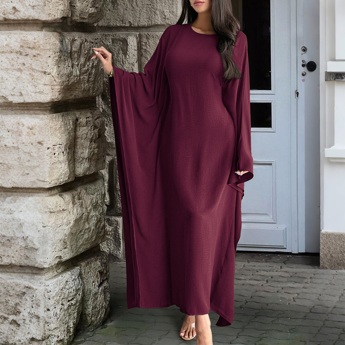 Slouchy Women's Elegant Solid Color Long-sleeved Dress