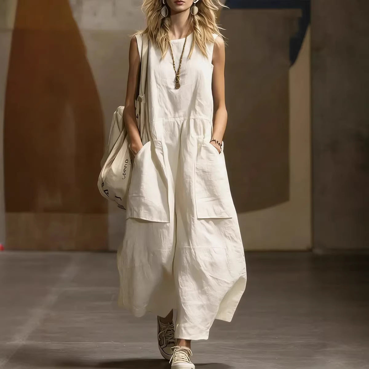 Fashion Charming Loose Sleeveless Three-dimensional Pocket Dress