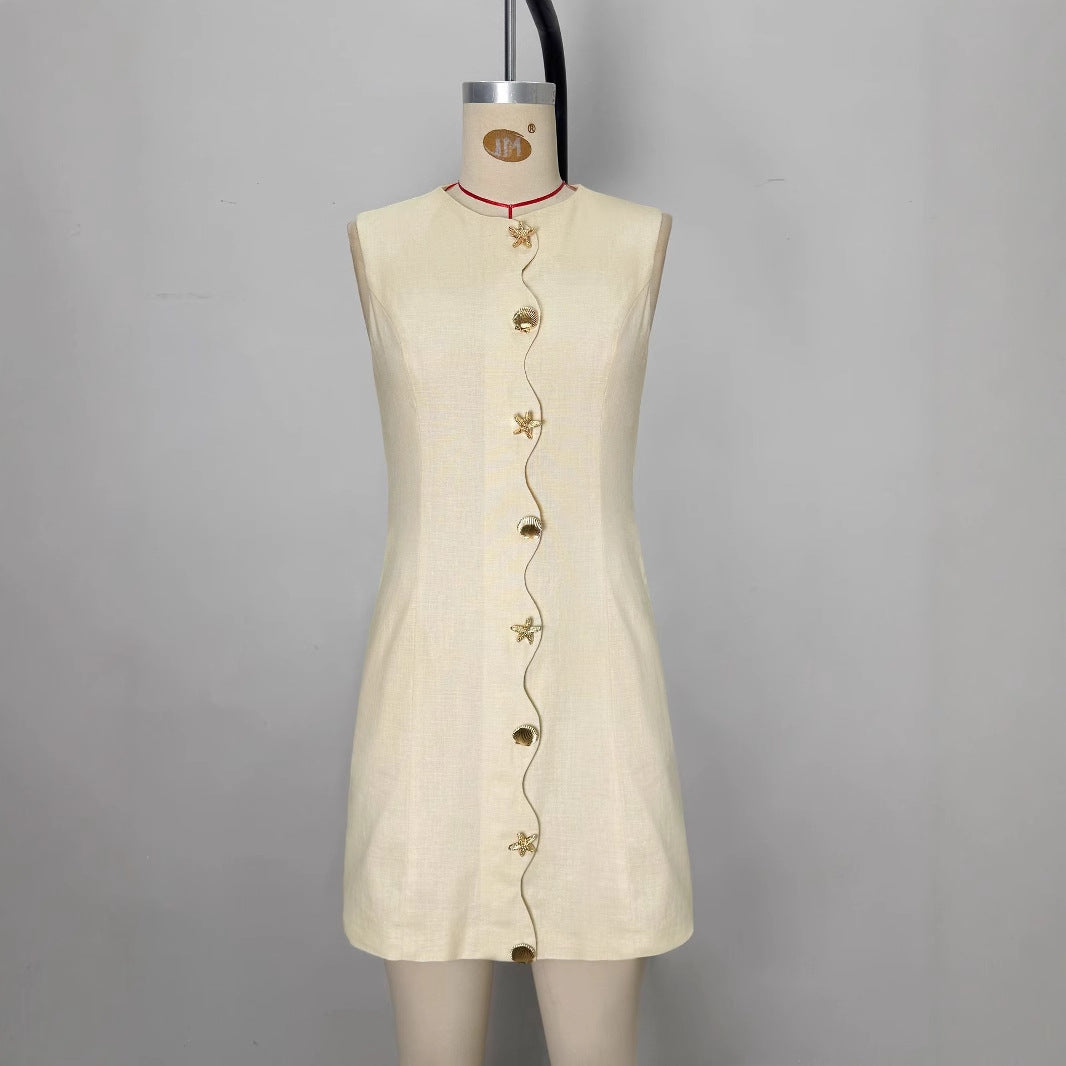 Women's Intellectual Elegant Mini Summer Buttoned Sleeveless Dresses