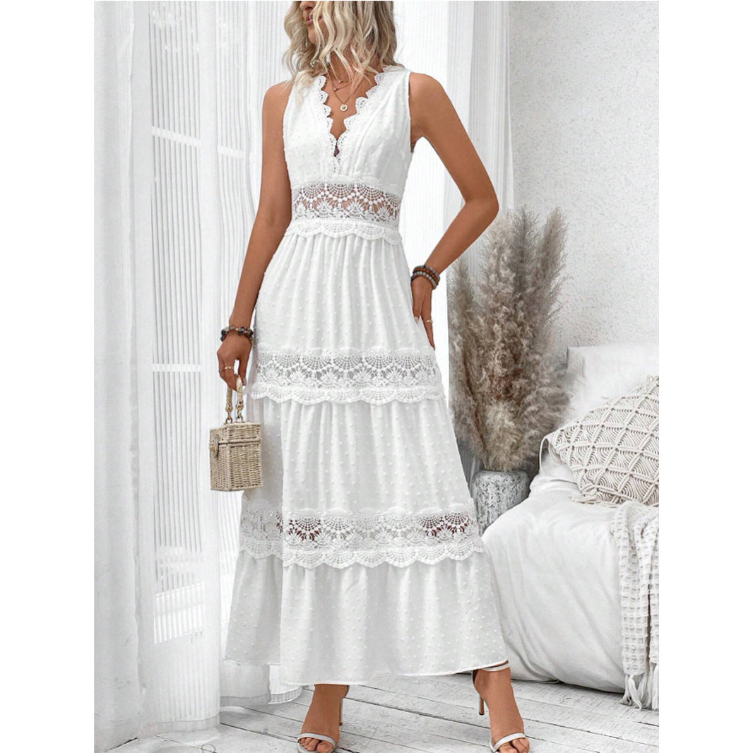 Women's Lace Stitching Collar Sleeveless Dress Dresses